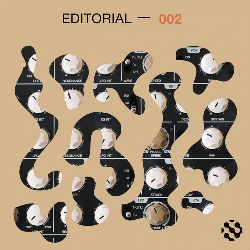 Abstract collage cutout of synthesizer knobs and dials