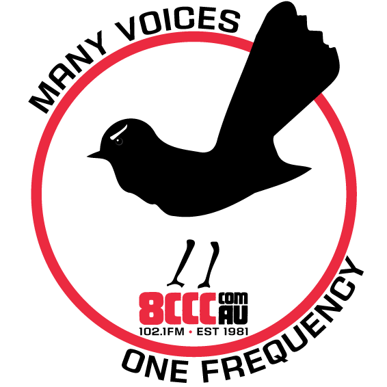 8CCC community radio station logo featuring a black bird illustration