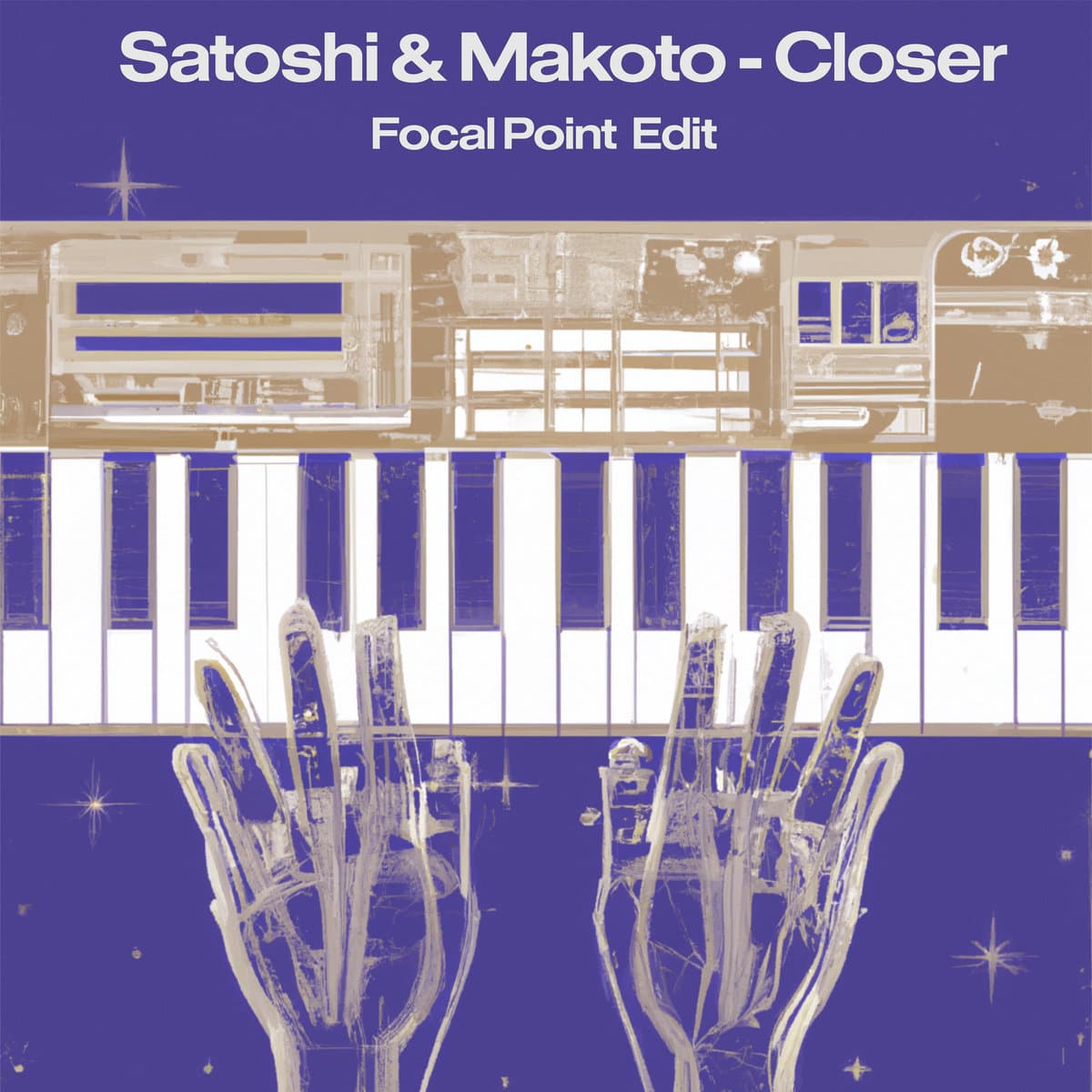 Illustrated cover art of hands over a piano keyboard, for the Focal Point edit of 'Satoshi & Makoto - Closer'