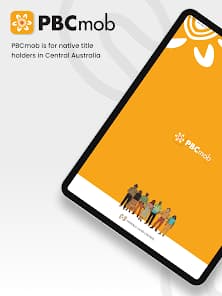 Promotional graphic for the PBCmob app, for native title holders in Central Australia